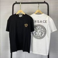 VersaceˉNEW ดั้งเดิมเสื้อสำหรับทั้งหญิงและชายแขนสั้นใหม่ฤดูใบไม้ผลิและฤดูร้อน2023คู่เสื้อยืดแฟชั่นแขนสั้น