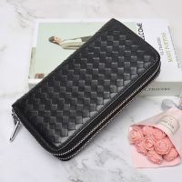 2023 New★ New high-end wallet RDIF anti-theft brush leather ladies wallet sheepskin hand-woven double zipper long wallet trendy