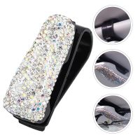 2pcs Sunglass Holder Car Sun Visor Bling Rhinestones Glasses Holder Clip Hanger Eyeglasses Mount with Ticket Slot for Eyewear case