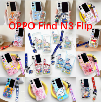 เคสป้องกันหน้าจอพับได้ N2 N3สำหรับ OPPO Find เคสเคสโทรศัพท์เป็นคู่เพ้นท์ลายการ์ตูนน่ารักดินสอสีชินจันขอบหยักรูปร่างขอบซิลิโคนนิ่มพร้อมจี้สร้อยข้อมือ