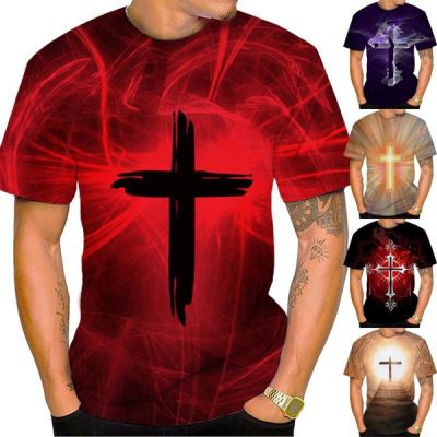 Cross 3d Print Mens T-Shirt Christian Casual Short Sleeve Top Size:S-5XL