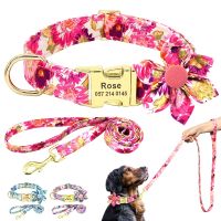 【LZ】 Personalized Dog Collar and Leash Set Nylon Print Dogs ID Collars Pet Lead Belt Rope Flower Accessories Small Medium Large Dogs