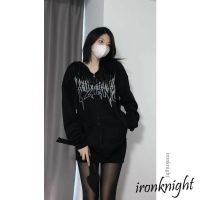 Ironknight เสื้อกันหนาว แขนยาว มีฮู้ด พิมพ์ลายปีก มีซิป สําหรับผู้หญิง