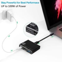 3-IN-1ธันเดอร์โบลท์3ชนิด C ถึง USB C USB ฮับ3.0ตัวแปลงแบบหลายพอร์ต HDMI 2.0 4K 60Hz USB 100W PD ชาร์จพอร์ตสำหรับ Macbook Pro