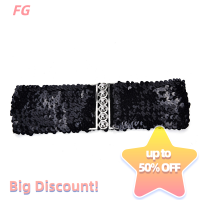 ?【Lowest price】FG Bling WOMENS rivet เลื่อมยางยืดยืดเข็มขัดเอวกว้างเข็มขัด Slim CASUAL