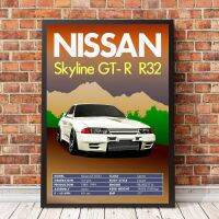 Nissan Skyline โปสเตอร์รถวินเทจคลาสสิกย้อนยุค GT-R R32ภาพวาดตกแต่งบ้านผ้าใบพิมพ์ (ไร้กรอบ)