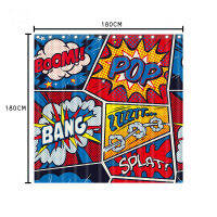 Retro Pop Art Comic Shower Curtain Set Cartoon Decor Home Speech Bubbles Non-slip Toilet Seat Lid Cover Bath Mat with Hooks