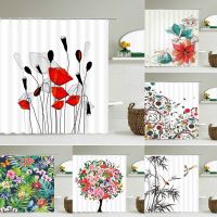 3D Printed Waterproof Fabric Fresh Flower Plant Shower Curtains Bathroom Decorative Polyester With Hooks Shower Curtain 240X180