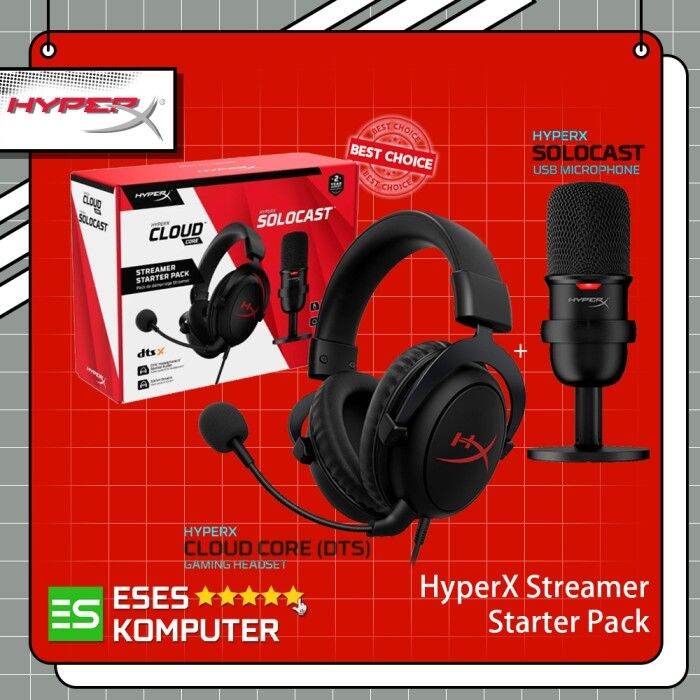 HyperX Streamer Starter Pack (Headset Cloud Core+Microphone Solocast ...