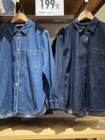 Asano Uniqlo womens autumn washed denim long-sleeved American retro shirt blouse shirt coat Y453280