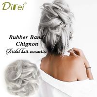 DIFEI Synthetic Curly Messy Chignon Donut Gray Black Colors Hair Bun Elastic Hair Rope Rubber Band Wrap On Ponytail Hairpieces