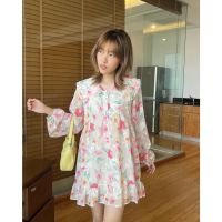 chuuchop_พร้อมส่ง(C7896)✨?? Sakura dress ชุดเดรสสั้นลายดอกไม้ สีชมพู