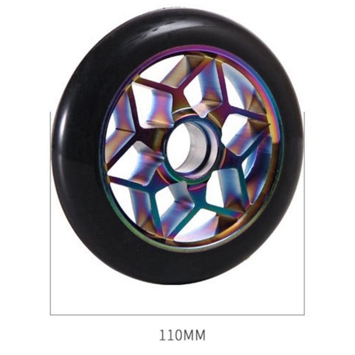 2-pcs-scooter-accessories-110mm-scooter-wheels-colorful-pu-wheels-thick-stunt-car-wheels-with-bearings