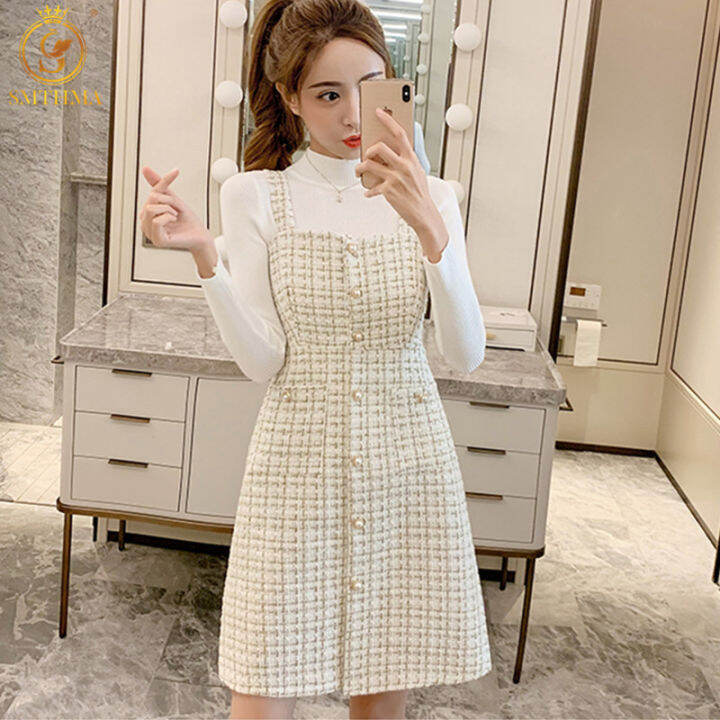 smthma-2021-new-arrival-spring-woolen-plaid-sexy-spaghetti-strap-dress-suit-luxury-ladies-temperament-2-piece-dress-set