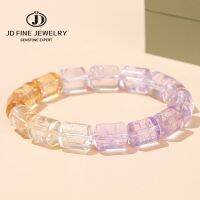 JD แท้คริสตัลธรรมชาติ Nuvian Ametrine ลูกปัดทรงกระบอกสร้อยข้อมือผู้หญิงแฟชั่น Handmade ยืดกำไลข้อมือสำหรับคนรัก