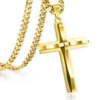 《 DTOU Fashion 》 Davieslee Mens Chain Curved Cross จี้สร้อยคอสแตนเลส Curb Cuban Link สีดำทองสีเงิน18-36นิ้ว LKPM137