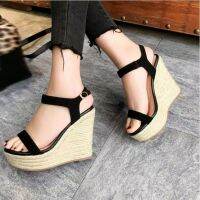 HOT★2022 TONJUSA สุภาพสตรีรองเท้ารองเท้าเสริมส้นผู้หญิง Wedges รองเท้าหนังส้นสูง Sandalia Espadrilles หญิงฤดูร้อนขนาด43