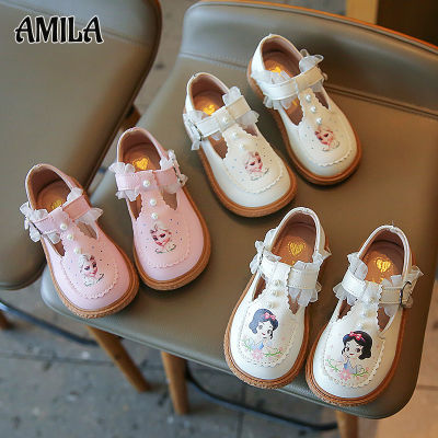 AMILA รองเท้าลูกไม้สำหรับเด็กผู้หญิง,รองเท้าหนังขนาดเล็กพื้นนุ่มรองเท้าเจ้าหญิงกันลื่นสำหรับเด็กวัยหัดเดิน