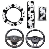 Cow Print Steering Wheel Cover DIY Wheel Cover Soft Plush Steering-Wheel Car Styling Interior Car Interior Accessories 37-38cm Steering Wheels Accesso