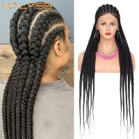 Kalyss 36 "เต็มลูกไม้ถักวิกหยาบ Cornrow กล่อง ids วิกผมกับผมเด็กสำหรับผู้หญิงผิวดำสังเคราะห์360ลูกไม้ด้านหน้าวิกผม