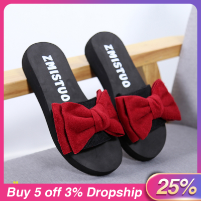 Slippers Women Summer Bow Summer Sandals Slipper Indoor Outdoor Flip-flops Beach Shoes Female Fashion Shoes chaussons femmeBY30