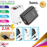 Hoco หัวชาร์จพร้อมสาย รุ่น C86 Adapter หัวชาร์จ 2USB+LED กระแสไฟ 2.4A สำหรับ Lightning/Micro/Type-C ของแท้ 100% biggboss