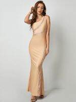 jkk European AliExpress new one-shoulder bandeau side slit open-back cutout dress