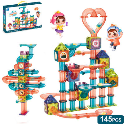 145PCS Magnetic Building Construction Toys Magnet Tiles Marble Race DIY Constructor Tools Bricks Toy For Child