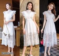 ฺBS0005 Dress เดรสแขนกุด ทรงไหล่ระบาย