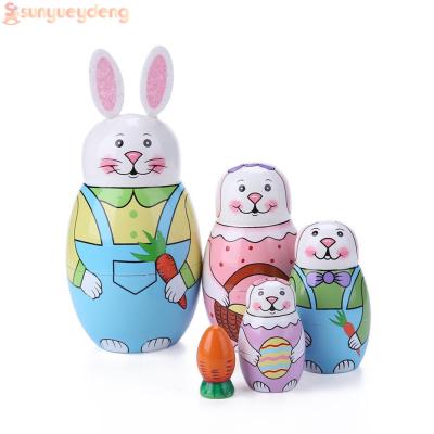 5ชั้นกระต่าย Nesting ตุ๊กตาแม่ลูกดกมือชุดลงสีตุ๊กตารัสเซียของเล่น