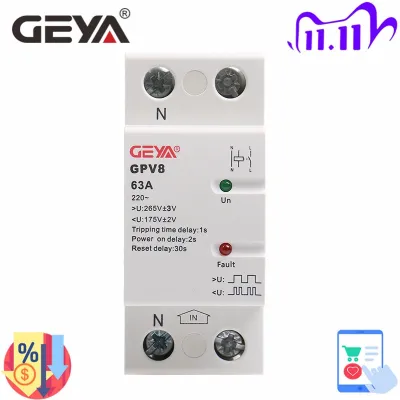 Geya Gpv8-63การฟื้นฟูอัตโนมัติอุปกรณ์ป้องกันแรงดันเกินและใต้2ขั้วราง Din 32a 40a 50a 63a 220vac