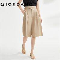 ♘ GIORDANO ผู้หญิง เข็มขัดทอจีบช่วงกลางขึ้นหลวมสบาย ๆ ครอปห้ากางเกงชั้นใน Free Shipping 13423321