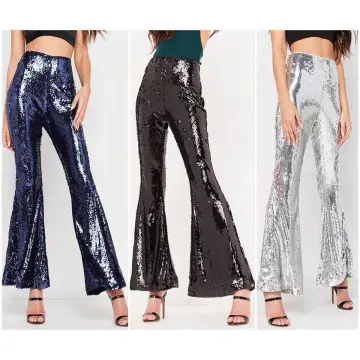 High Waisted Sequins Flare Pants