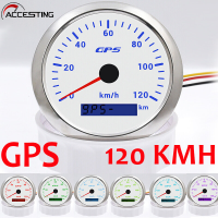 85มม. 7สี Backlight Digital LCD Speed Gauge Meter 120 KM/H กันน้ำ G-P-S Speedometer Gauge G/p/s เสาอากาศสำหรับรถจักรยานยนต์ Marine เรือ Auto รถรถบรรทุก