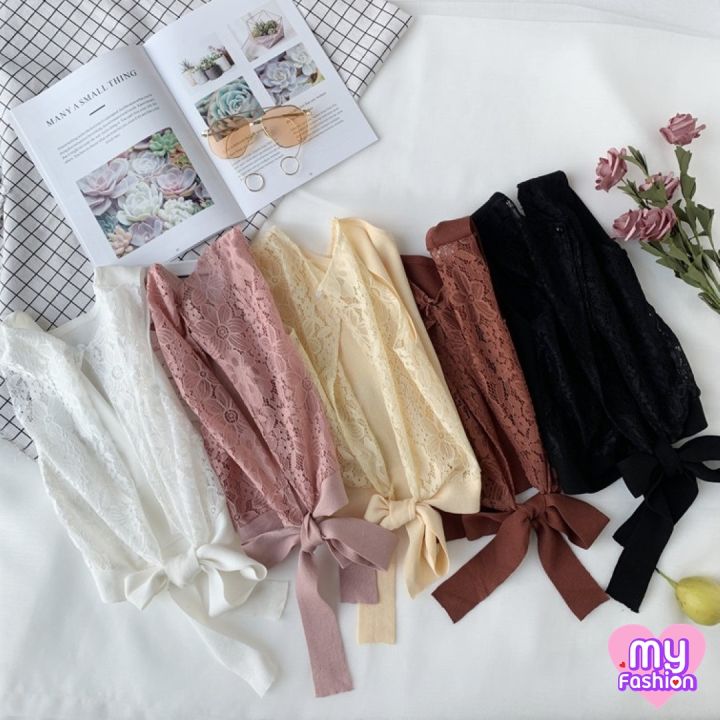 myf-มาใหม่-เสื้อแขนกุดแฟชั่นลูกไม้-ด้านหลังแต่งผ่าหลัง-ผูกโบว์-5-สี