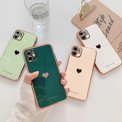 【LZ】 Electroplated Love Heart Phone Case For iPhone 12 13 11 Pro Max XR X XS Max 8 Plus 14 Soft Silicone Camera Protective Back Cover