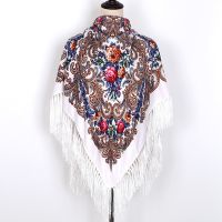 【CC】☃✺  Floral Printed Russian Scarf Fringed Shawl Muslim Headscarf Ukraine Babushka Scarves Womens Wrap