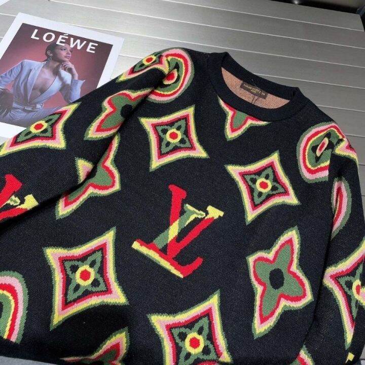 เสื้อสเวตเตอร์ฝรั่งเศสพิมพ์ลายต้นฉบับ-l-logo-huruf-เสื้อถักแจ็คการ์ดใส่สบายๆคอกลมฤดูใบไม้ร่วงและฤดูหนาวคู่รักดีไซน์หลากสี