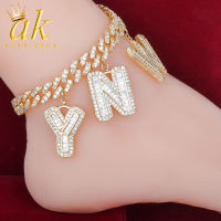 Custom Name Baguette Letter Gold Color Anklet for Women AAAA Cubic Zirconia Hip Hop Rock Jewelry