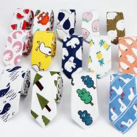 Linen Cotton Cartoon Tie For Men Women Skinny Neck Tie For Wedding Casual Leaf Print Neckties Classic Suits Funny Slim Neck Ties