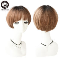 7JHH WIGS Synthetic Wig With Bangs Short Bob Wig For Women Light Brown Straight Hair Fashion Soft Natural Wig