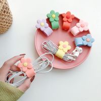 For Phone USB Line Buckle Cute Silicone Flower Cable Organizer Winder Wire Protector Cable Earphone Wire Management Cord Holder Cable Management