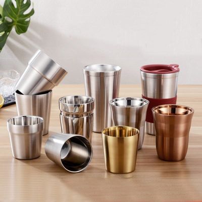 【High-end cups】 Hot Double Wall 304แก้วสแตนเลสเบียร์ไวน์ถ้วยแก้วกาแฟ Tumbler สำหรับ Bar Home Drinkware