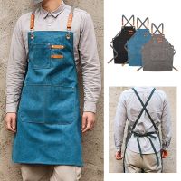 New Fashion Chef Work Apron Cafes Beauty Nails Studios Uniform With Pockets Canvas Kitchen Aprons For Grill Restaurant Aprons