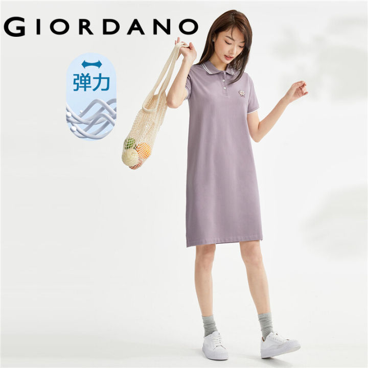 Giordano váy POLO nữ chất liệu Pique co giãn cổ tròn tay ngắn thêu ...