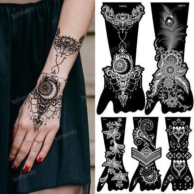 【YF】 1 Sheet Flower Mandala Henna Tattoo Stencils for Painting Wedding on Hand Sleeve Bride Beauty Airbrush Stencil Templates Indian