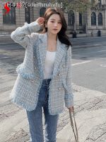 ✠❂∈ sdeifhruhvfu Casaco feminino de manga comprida xadrez tweed jaqueta emagrecedora estilo coreano elegante francês novo primavera e outono 2023