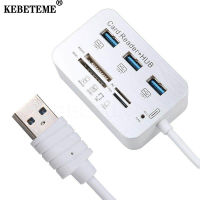 KEBETEME ฮับ USB 3พอร์ต,เครื่องอ่านการ์ดความจำ USB 3.0คอมโบฮับหลายแบบใน1ตัวแยก USB ความเร็วสูงพร้อม MS M2 TF สำหรับคอมพิวเตอร์พีซีแล็ปท็อป