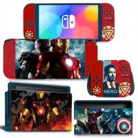 (MQ สไตล์ใหม่) เคสไอรอนแมนสไปเดอร์แมน Marvel Deadpool สติกเกอร์รูปลอกสำหรับ Switch OLED NSOLED คอนโซล Joy-Con กรอบและที่คลุมผิวขาตั้งตัวควบคุม