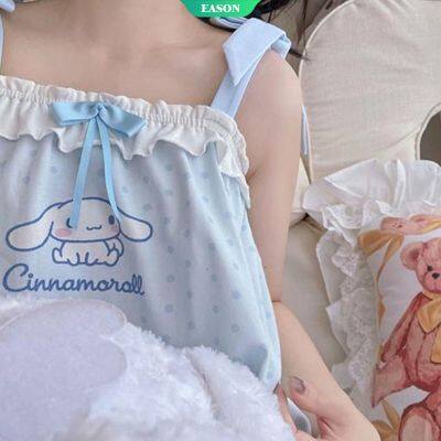 ชุดนอนแขนสั้น ลายการ์ตูนอนิเมะ Sanrios Kawaii Cinnamoroll น่ารัก แฟชั่นฤดูร้อน สําหรับผู้หญิง 2022